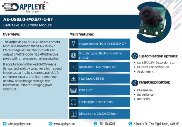 AE-USB3.0-IMX577-C-87 | 12MP USB 3.0 Camera Module - Image 2